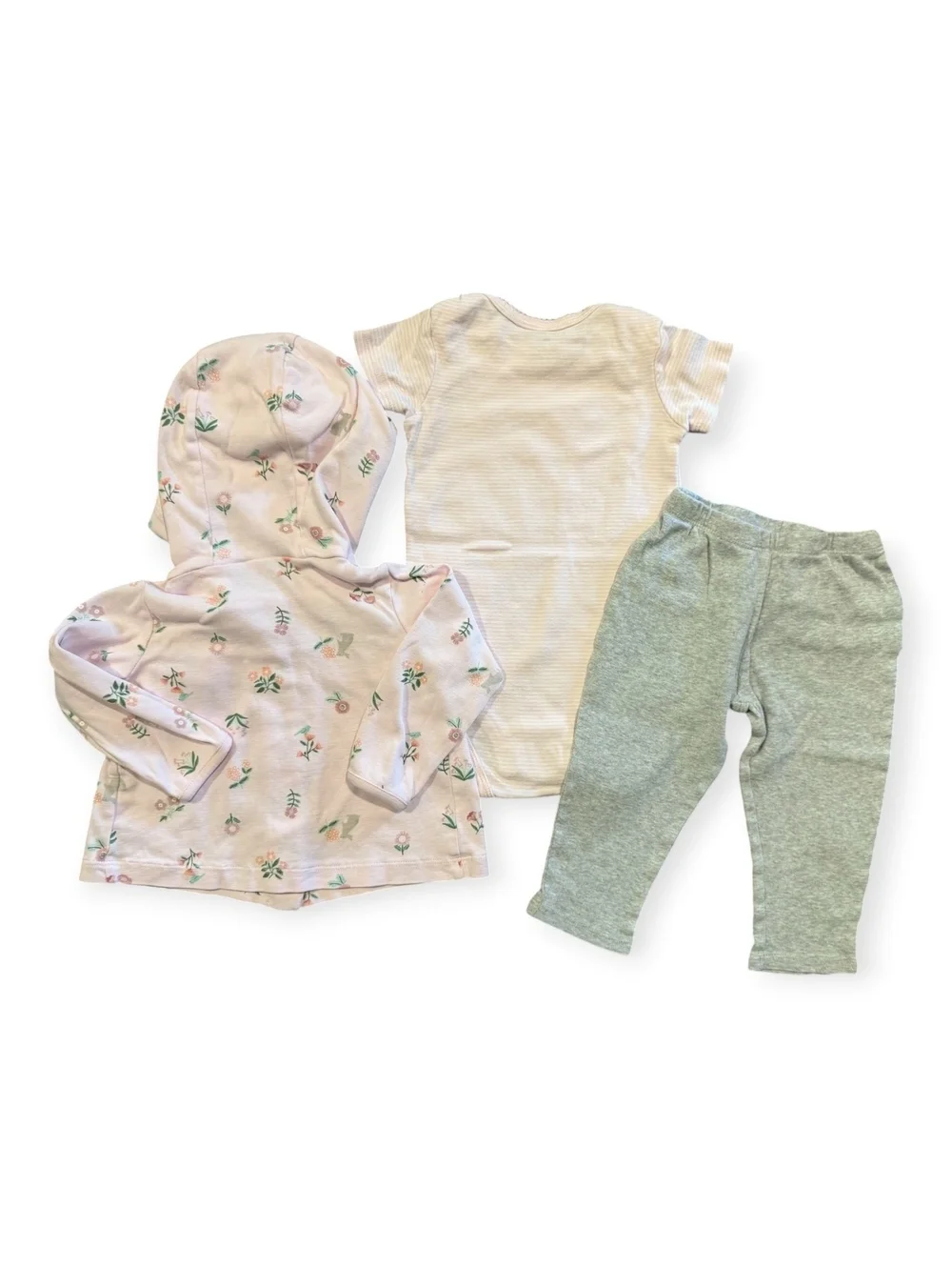 Carter's Baby Girl 3-Piece Outfit Set - Pink Floral Hoodie - Size 12 Months